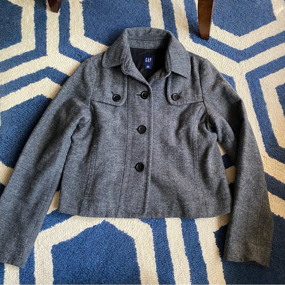 Gap Grey Herringbone Wool Blend Jacket! - image 7